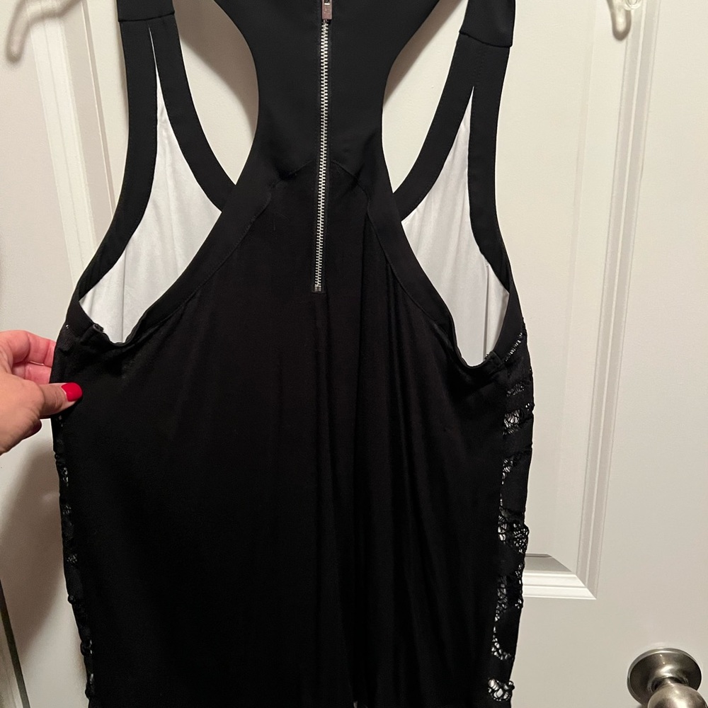 Express Tops | Express Womens Black Lace Racerback Tank Top Zipper Detail Back